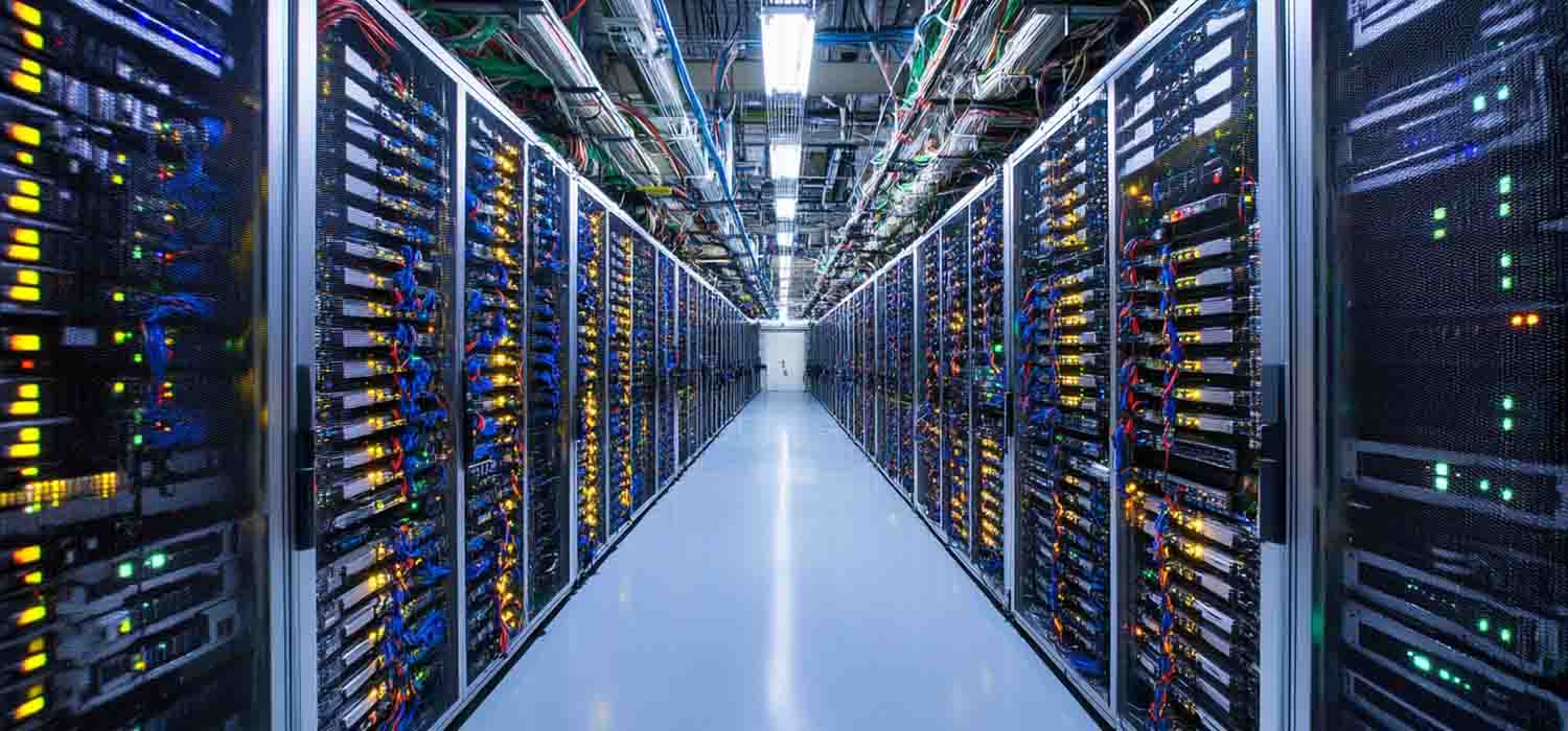 Data centre infrastructure supporting cloud computing services for business IT operations.