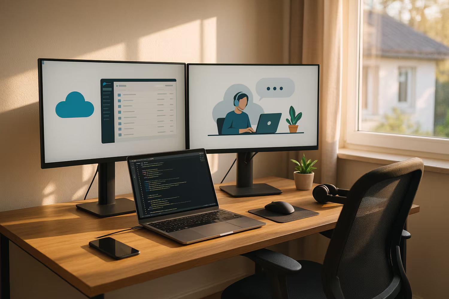 Morning remote IT work setup