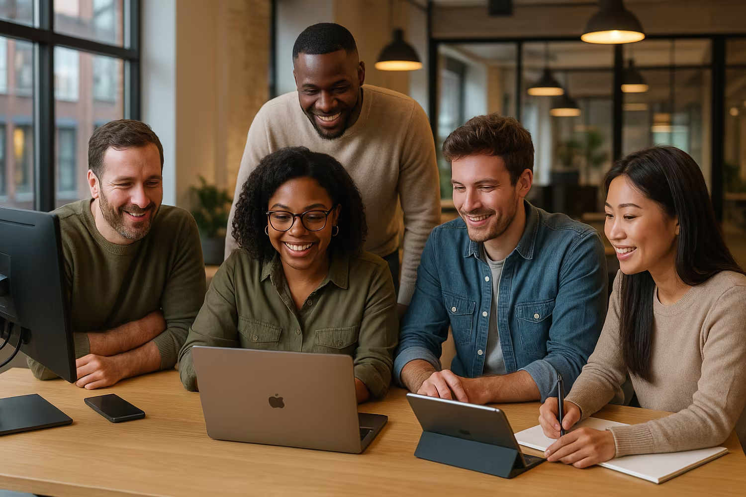 Diverse team collaborating on business technology support