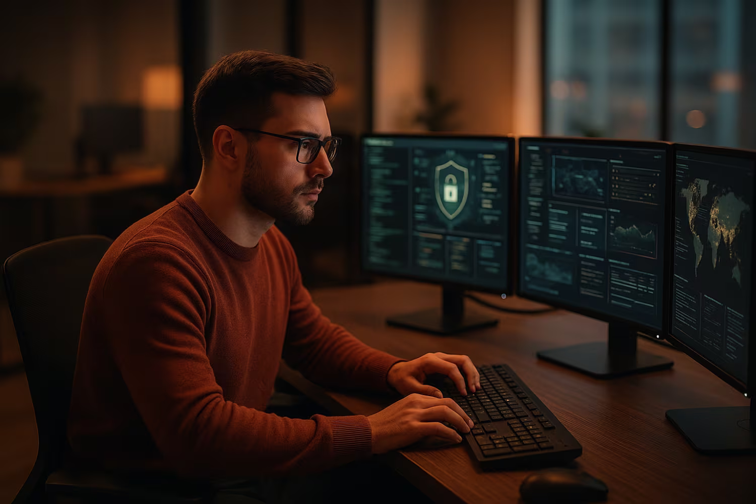 Cybersecurity analyst performing threat intelligence