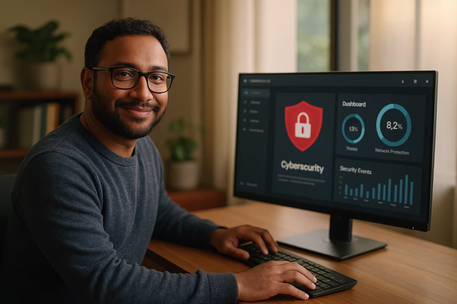 IT professional configuring cybersecurity dashboard